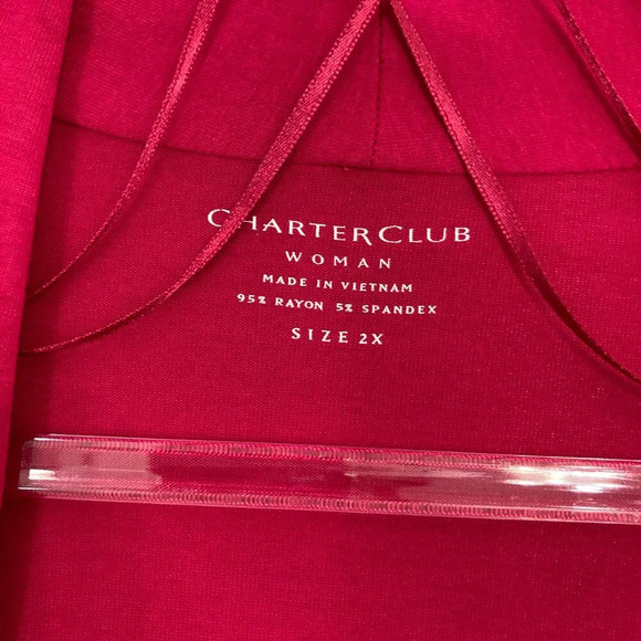 Charter Club Pink Red Soft Stretch Lightweight Knit 3/4 Sleeve Open Front Top 2X - Picture 2 of 10